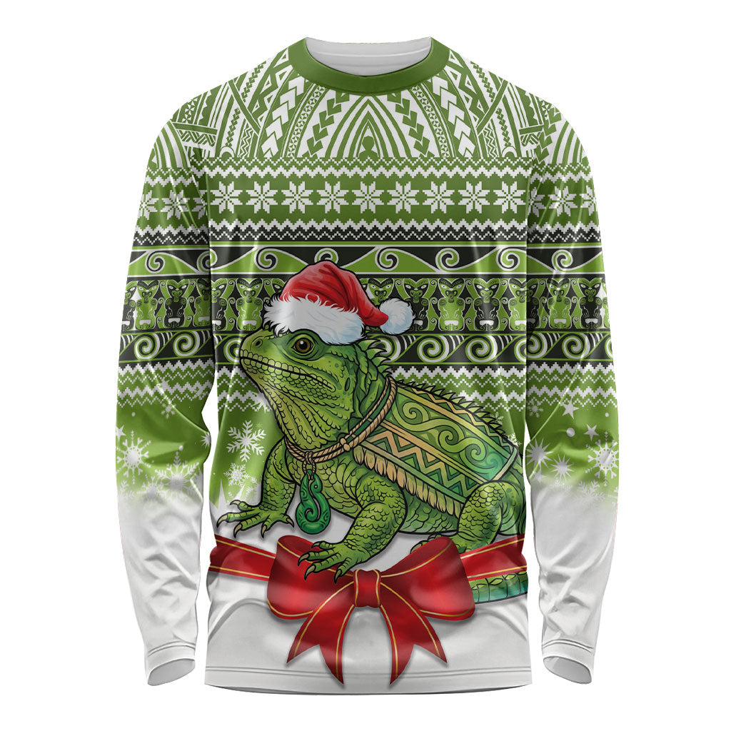 New Zealand Tuatara Christmas Long Sleeve Shirt Maori Inspired Knitted Patterns