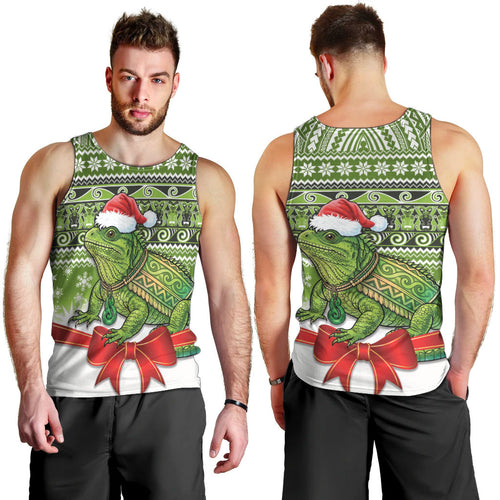 New Zealand Tuatara Christmas Men Tank Top Maori Inspired Knitted Patterns