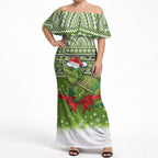 New Zealand Tuatara Christmas Off Shoulder Maxi Dress Maori Inspired Knitted Patterns