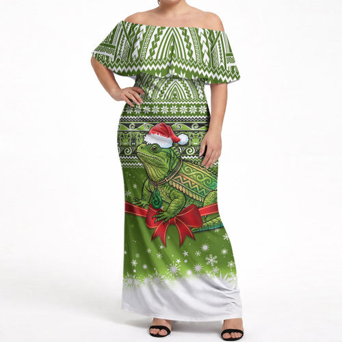 New Zealand Tuatara Christmas Off Shoulder Maxi Dress Maori Inspired Knitted Patterns