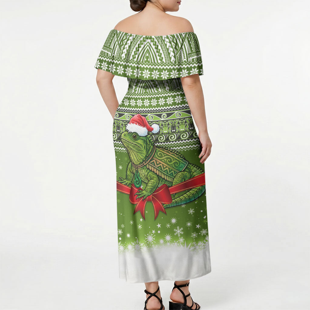 New Zealand Tuatara Christmas Off Shoulder Maxi Dress Maori Inspired Knitted Patterns