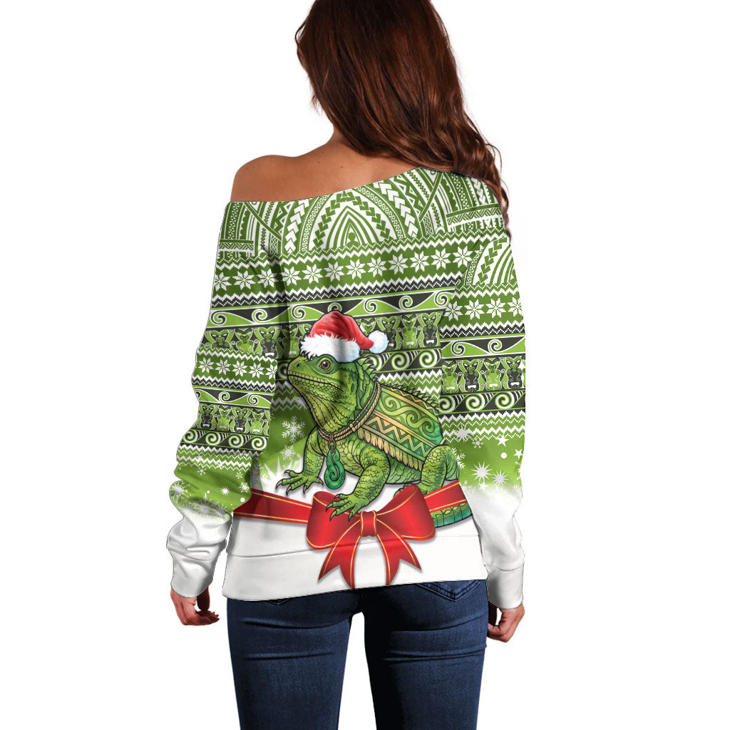 New Zealand Tuatara Christmas Off Shoulder Sweater Maori Inspired Knitted Patterns