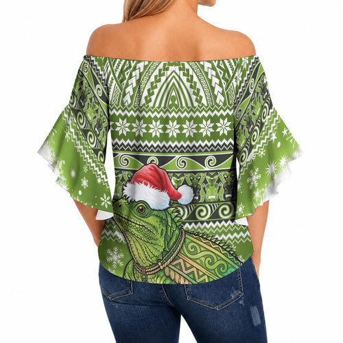 New Zealand Tuatara Christmas Off Shoulder Wrap Waist Top Maori Inspired Knitted Patterns