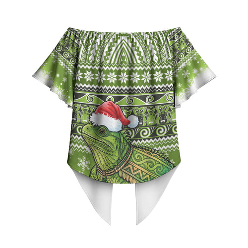 New Zealand Tuatara Christmas Off Shoulder Wrap Waist Top Maori Inspired Knitted Patterns