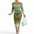 New Zealand Tuatara Christmas Off The Shoulder Long Sleeve Dress Maori Inspired Knitted Patterns
