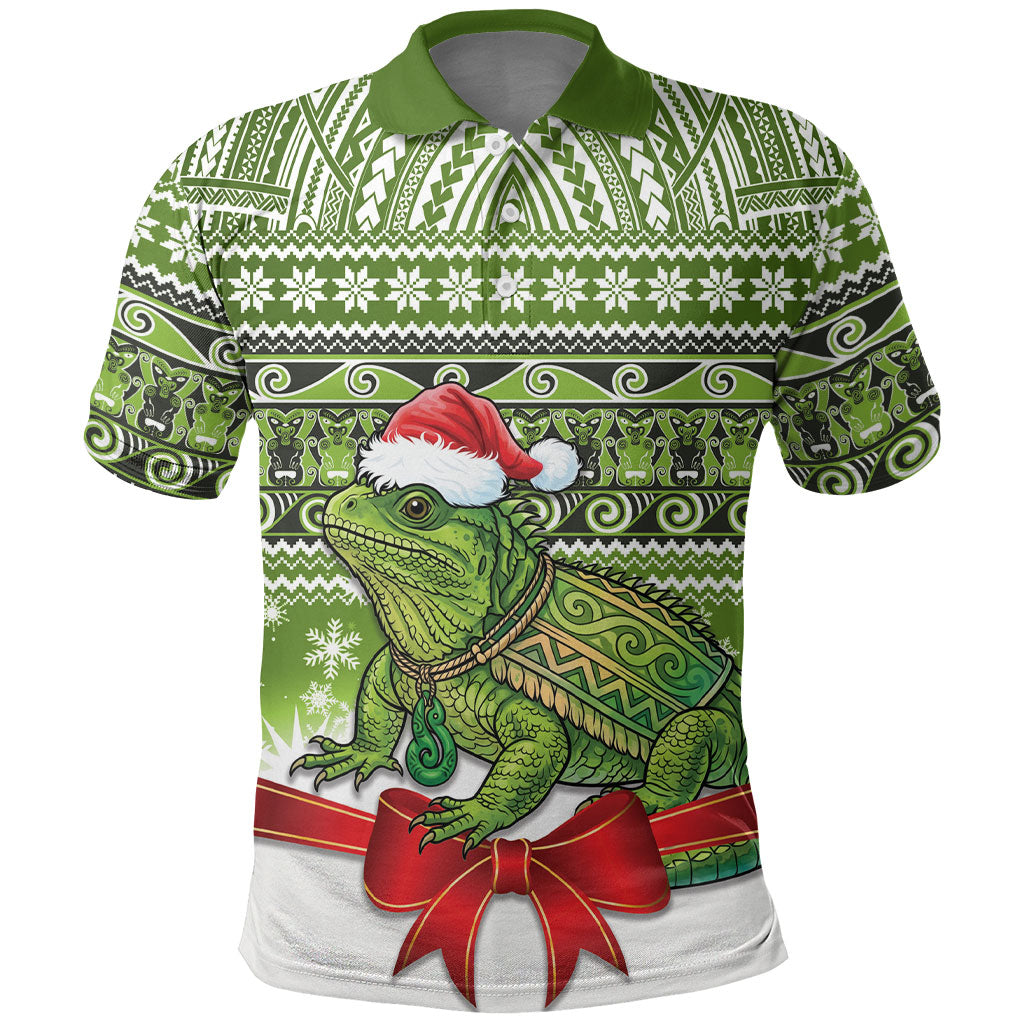 New Zealand Tuatara Christmas Polo Shirt Maori Inspired Knitted Patterns