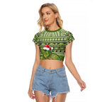 New Zealand Tuatara Christmas Raglan Cropped T Shirt Maori Inspired Knitted Patterns
