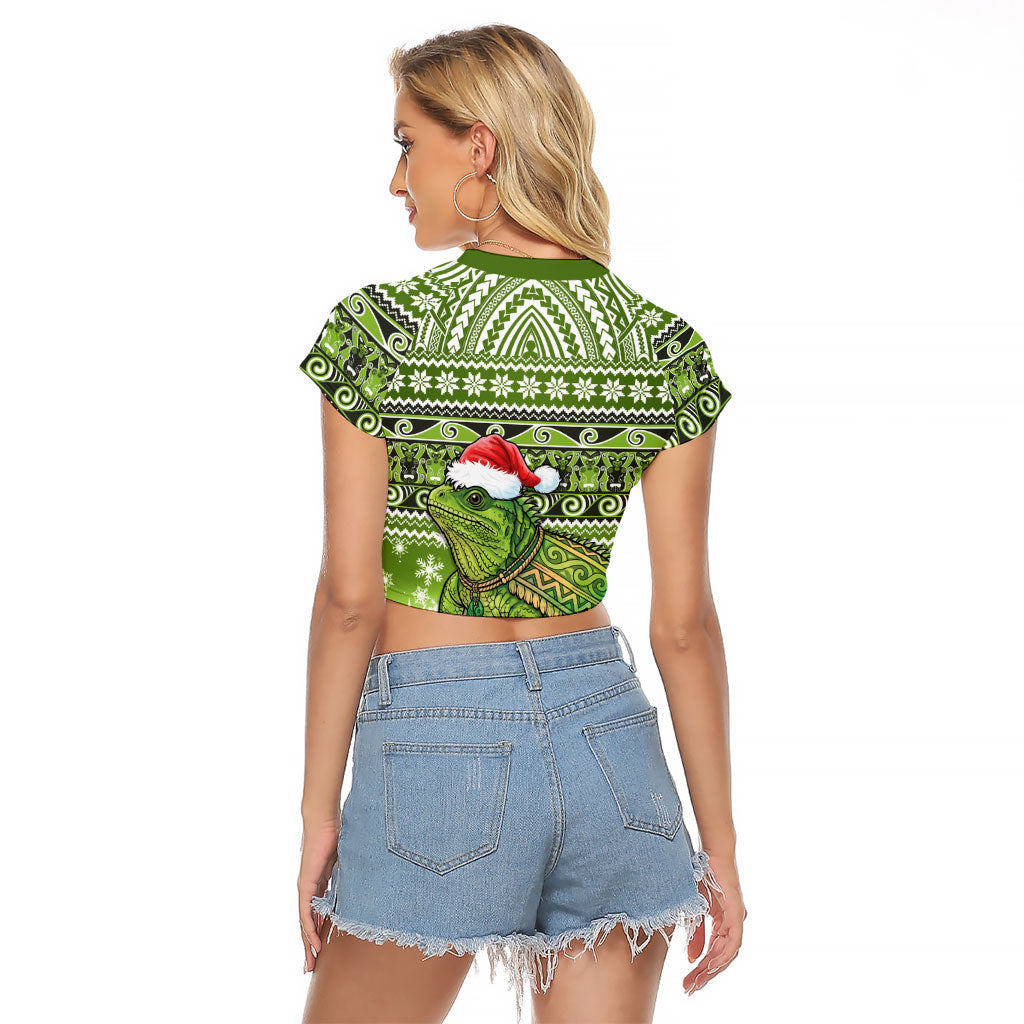 New Zealand Tuatara Christmas Raglan Cropped T Shirt Maori Inspired Knitted Patterns