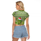 New Zealand Tuatara Christmas Raglan Cropped T Shirt Maori Inspired Knitted Patterns
