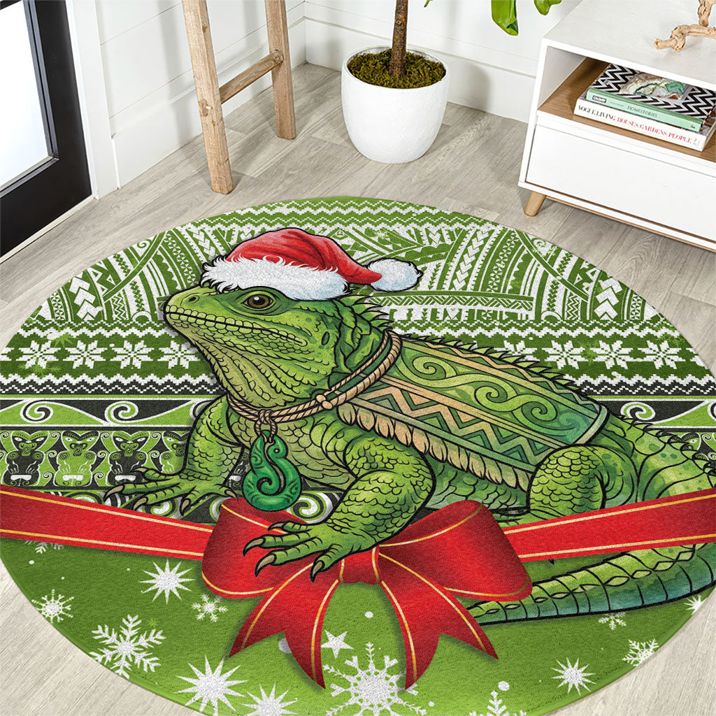 New Zealand Tuatara Christmas Round Carpet Maori Inspired Knitted Patterns