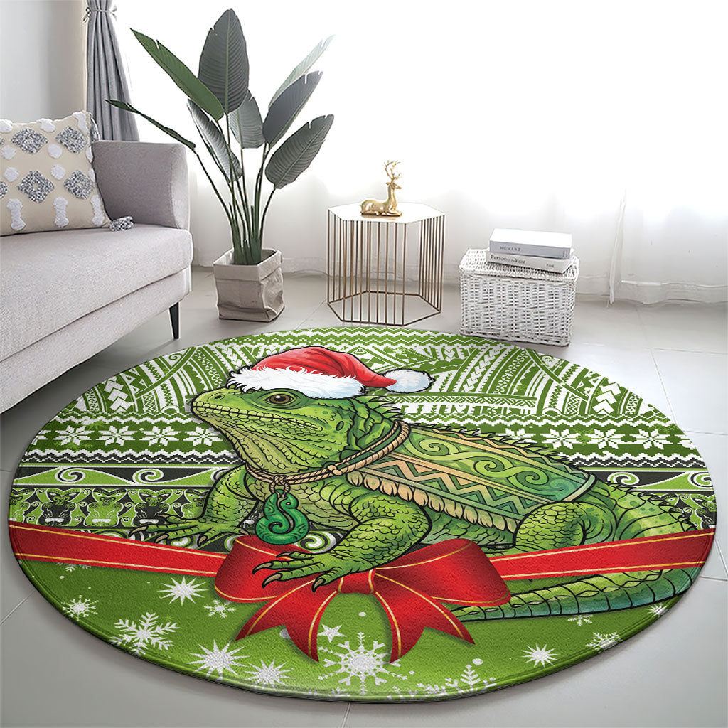 New Zealand Tuatara Christmas Round Carpet Maori Inspired Knitted Patterns