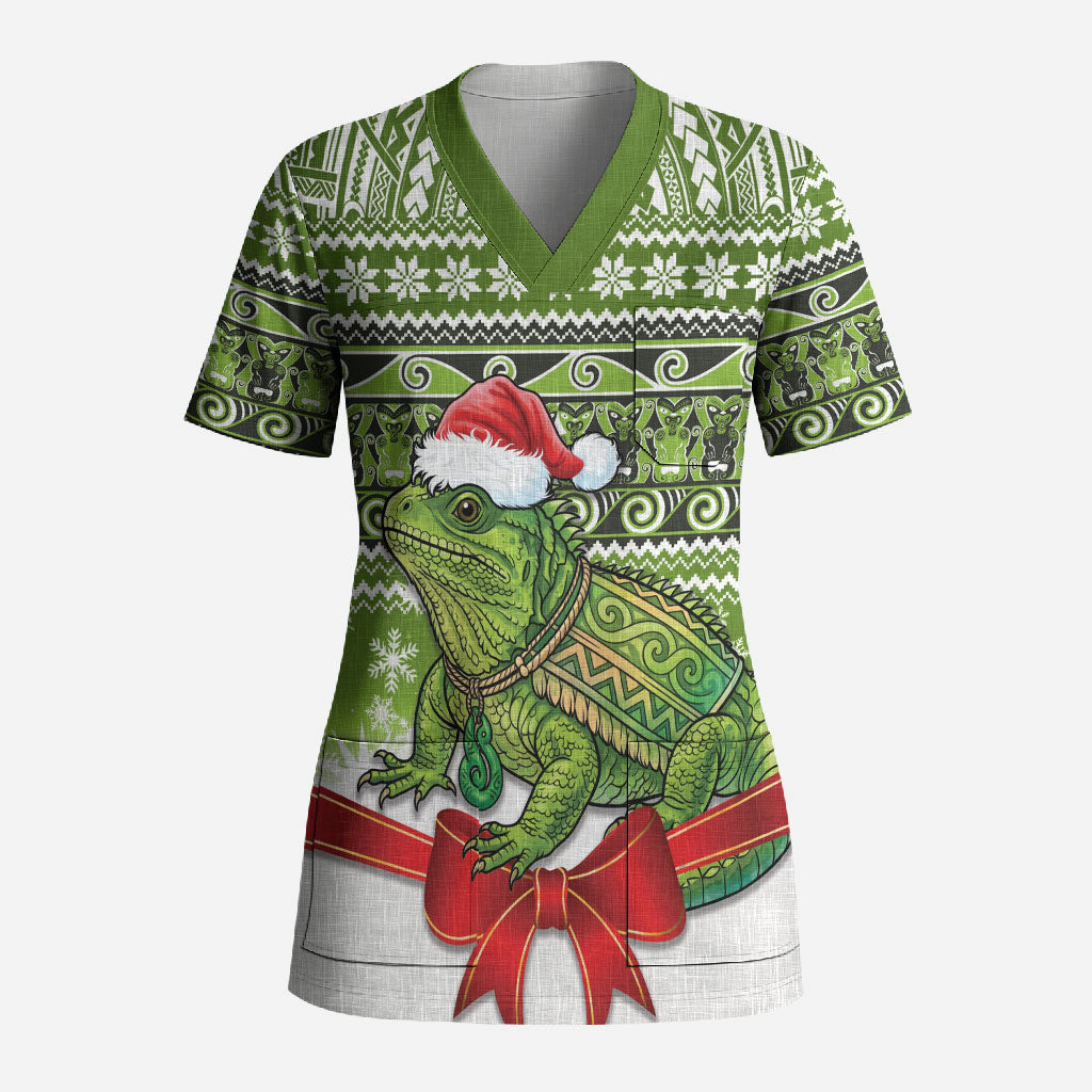 New Zealand Tuatara Christmas Scrub Top Maori Inspired Knitted Patterns