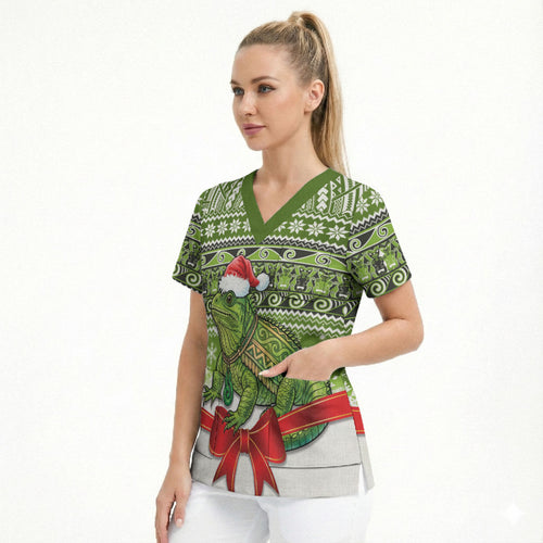New Zealand Tuatara Christmas Scrub Top Maori Inspired Knitted Patterns