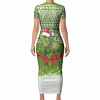New Zealand Tuatara Christmas Short Sleeve Bodycon Dress Maori Inspired Knitted Patterns