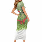 New Zealand Tuatara Christmas Short Sleeve Bodycon Dress Maori Inspired Knitted Patterns
