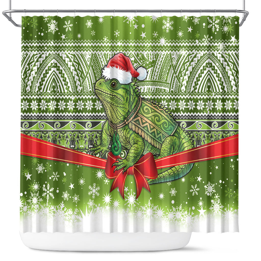 New Zealand Tuatara Christmas Shower Curtain Maori Inspired Knitted Patterns