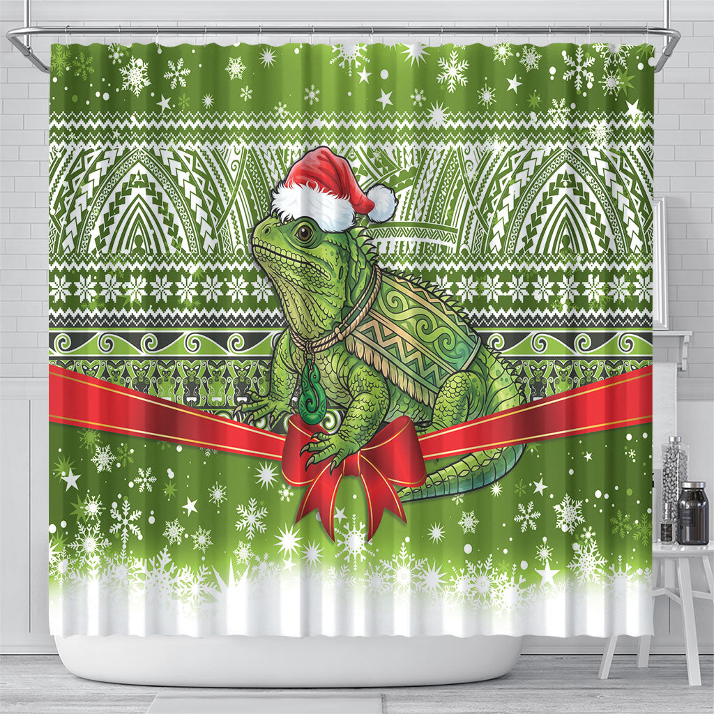 New Zealand Tuatara Christmas Shower Curtain Maori Inspired Knitted Patterns