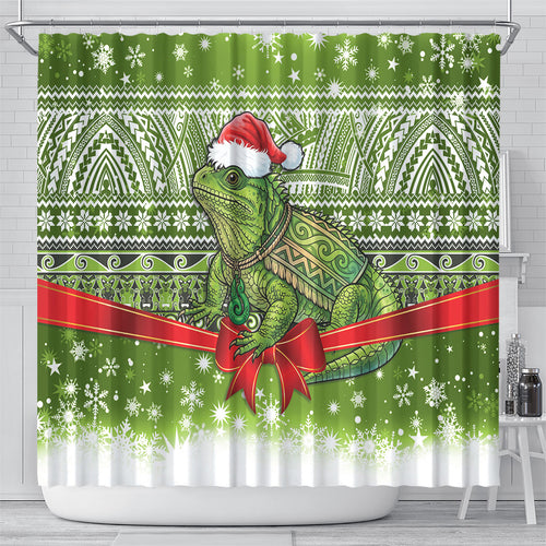 New Zealand Tuatara Christmas Shower Curtain Maori Inspired Knitted Patterns
