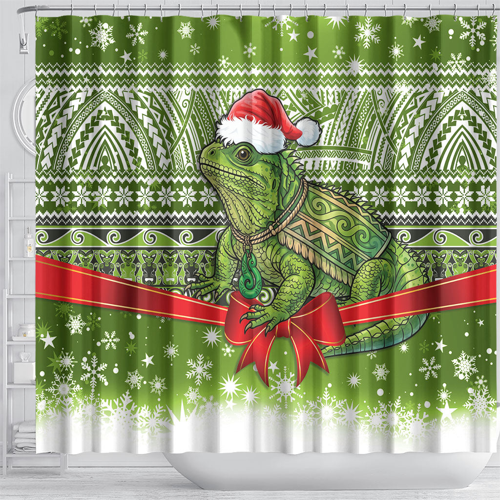New Zealand Tuatara Christmas Shower Curtain Maori Inspired Knitted Patterns