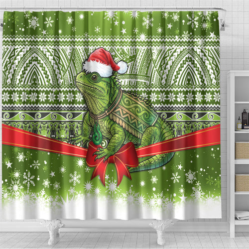 New Zealand Tuatara Christmas Shower Curtain Maori Inspired Knitted Patterns