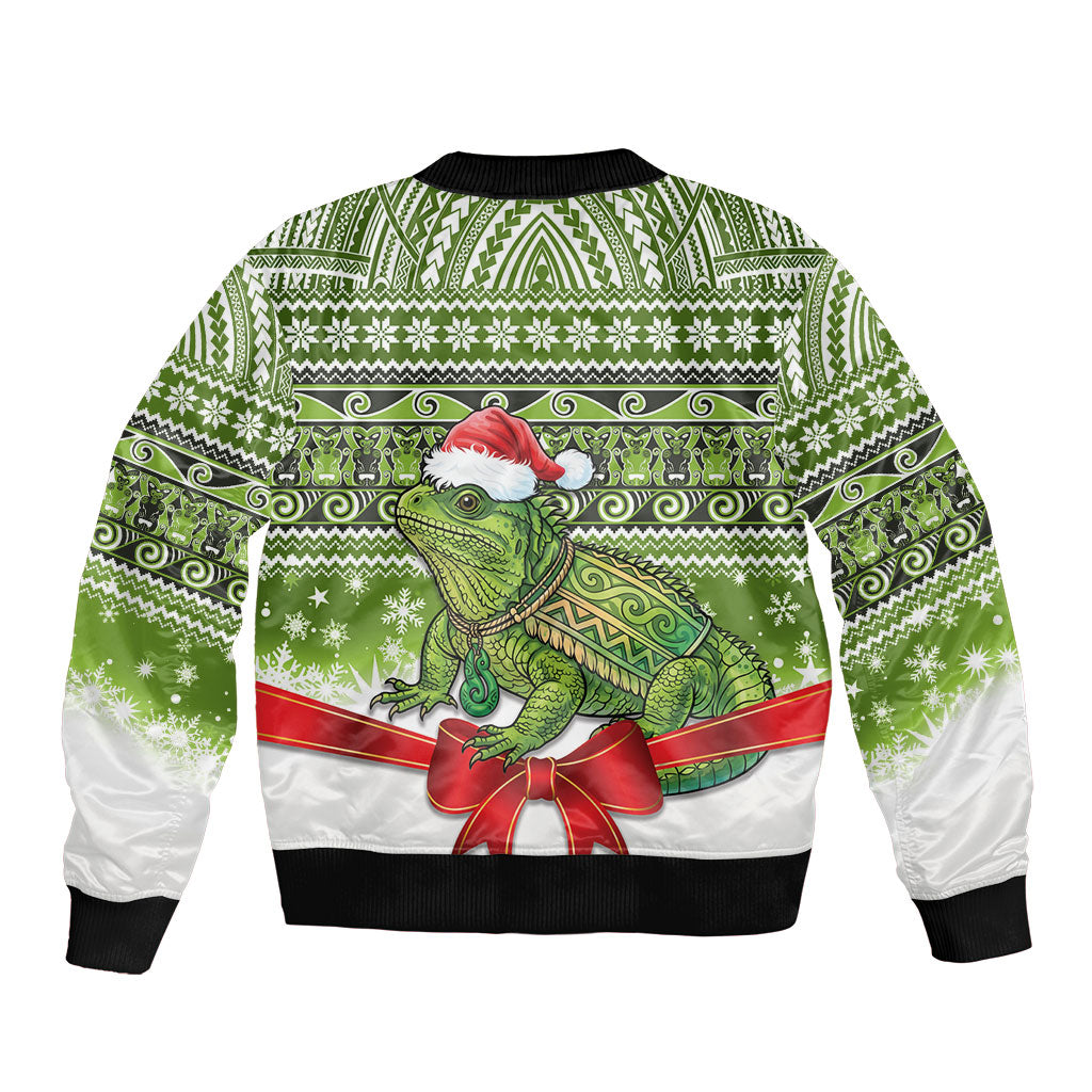 New Zealand Tuatara Christmas Sleeve Zip Bomber Jacket Maori Inspired Knitted Patterns