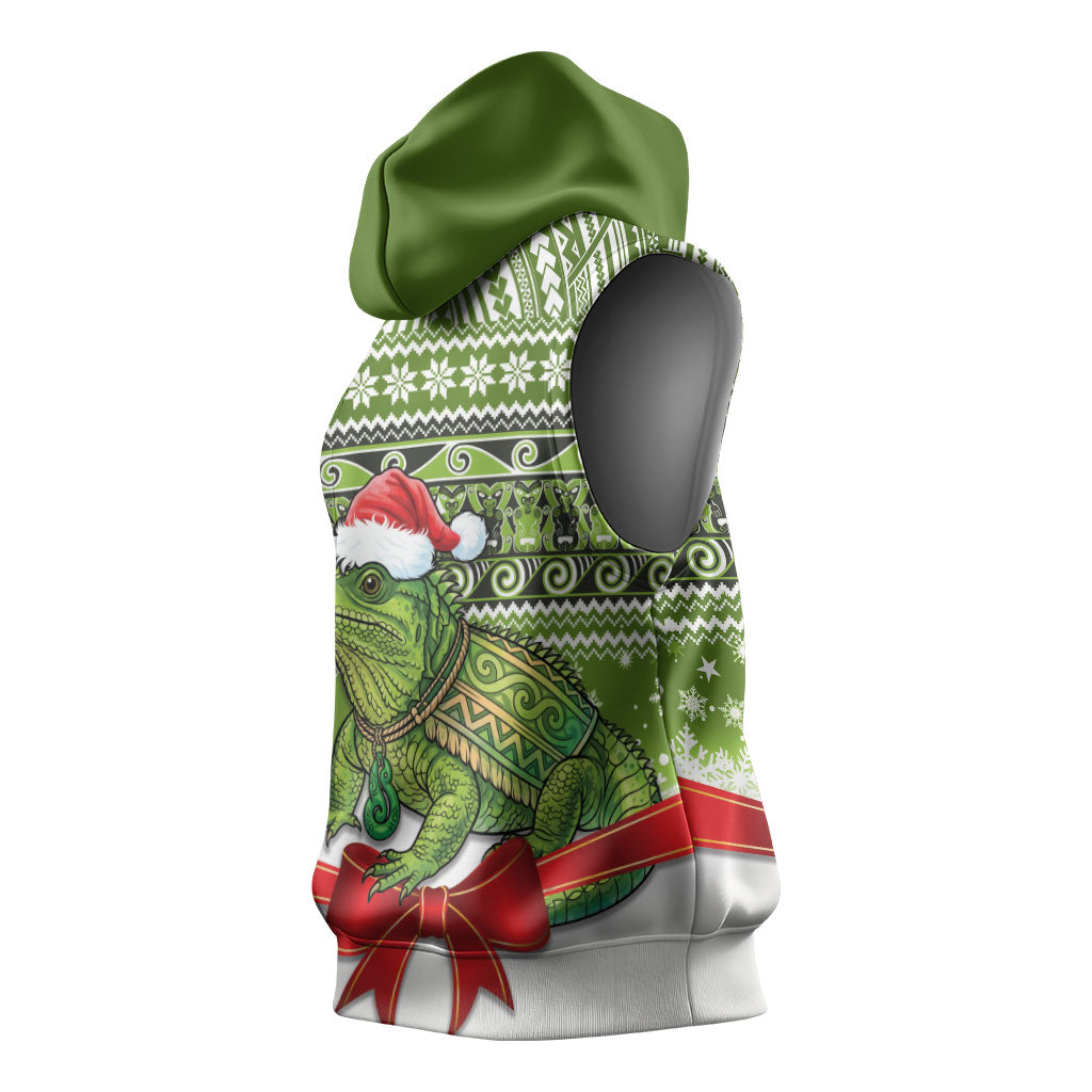New Zealand Tuatara Christmas Sleeveless Hoodie Maori Inspired Knitted Patterns
