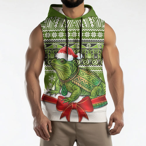 New Zealand Tuatara Christmas Sleeveless Hoodie Maori Inspired Knitted Patterns