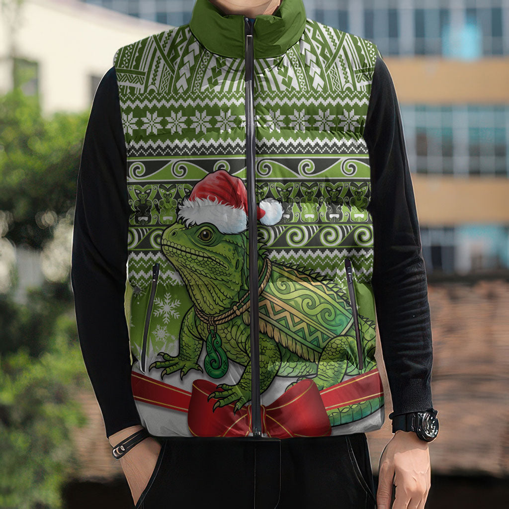 New Zealand Tuatara Christmas Sleeveless Puffer Jacket Maori Inspired Knitted Patterns