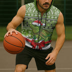 New Zealand Tuatara Christmas Sleeveless Zip Hoodie Maori Inspired Knitted Patterns