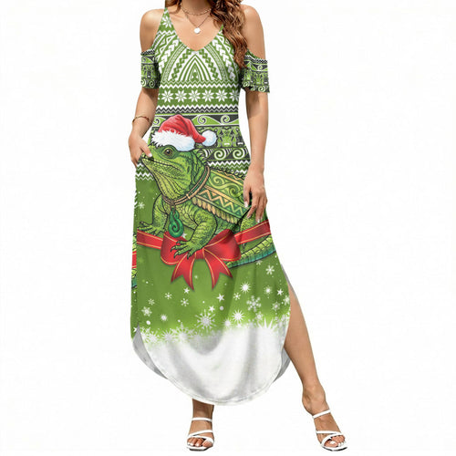 New Zealand Tuatara Christmas Summer Maxi Dress Maori Inspired Knitted Patterns