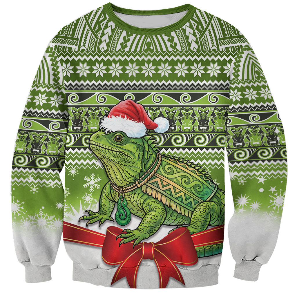New Zealand Tuatara Christmas Sweatshirt Maori Inspired Knitted Patterns