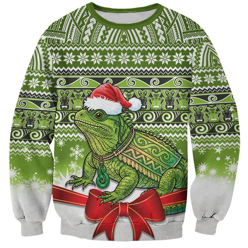 New Zealand Tuatara Christmas Sweatshirt Maori Inspired Knitted Patterns