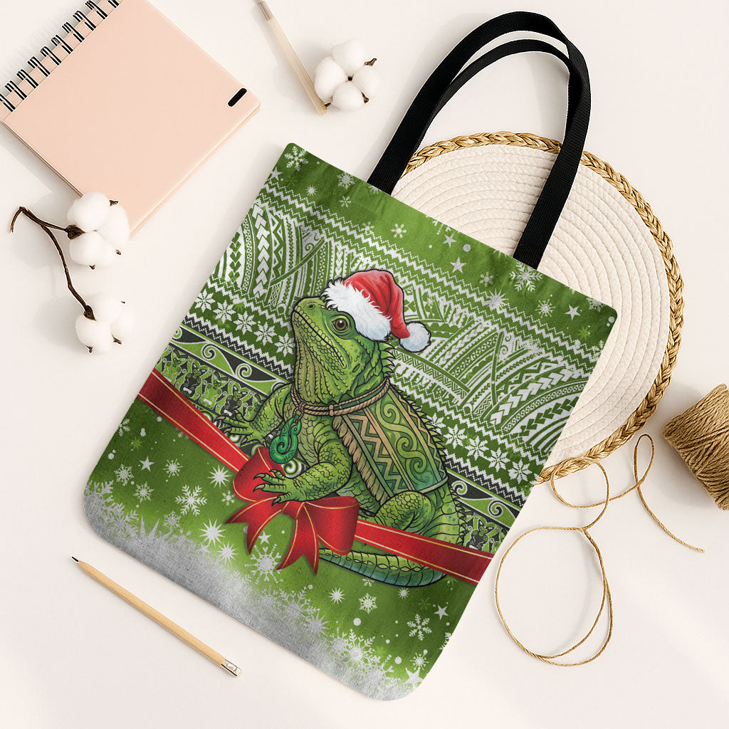 New Zealand Tuatara Christmas Tote Bag Maori Inspired Knitted Patterns