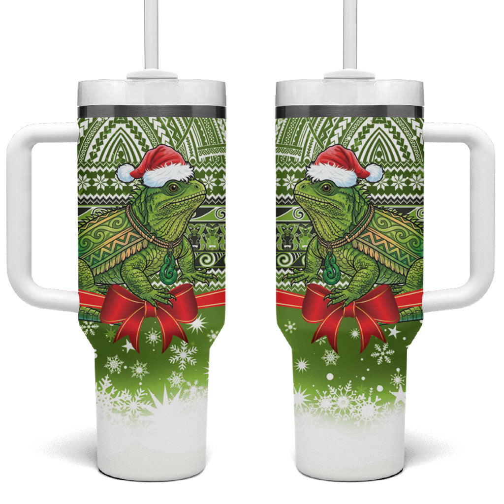 New Zealand Tuatara Christmas Tumbler With Handle Maori Inspired Knitted Patterns