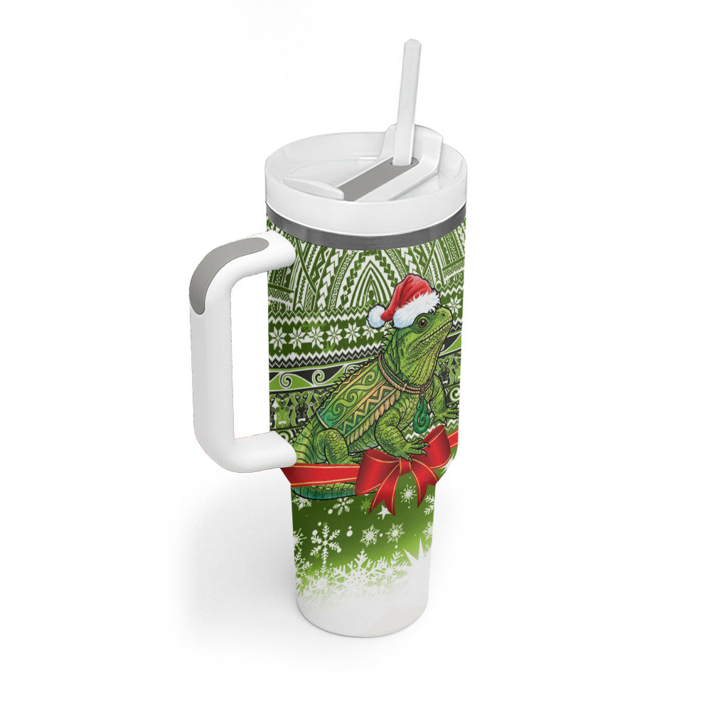 New Zealand Tuatara Christmas Tumbler With Handle Maori Inspired Knitted Patterns