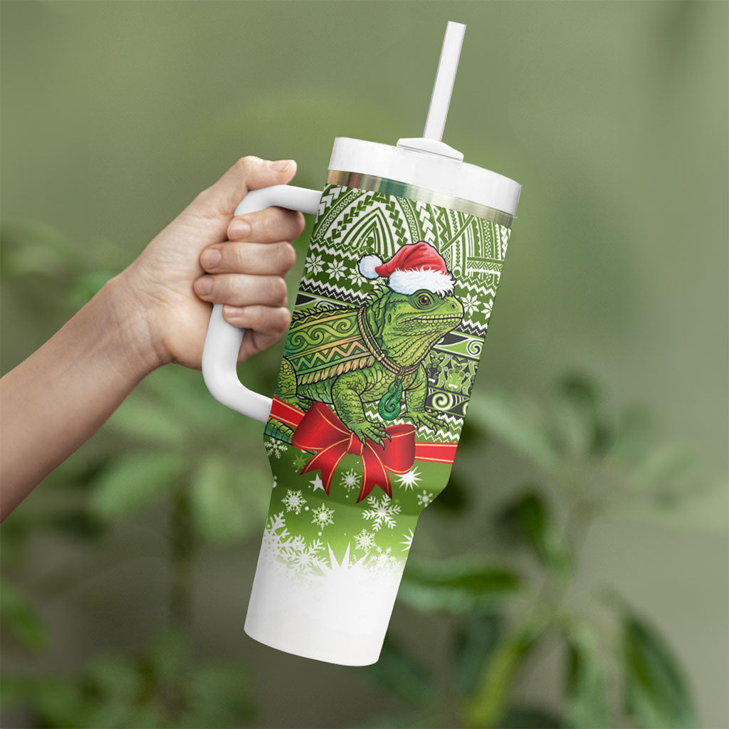 New Zealand Tuatara Christmas Tumbler With Handle Maori Inspired Knitted Patterns