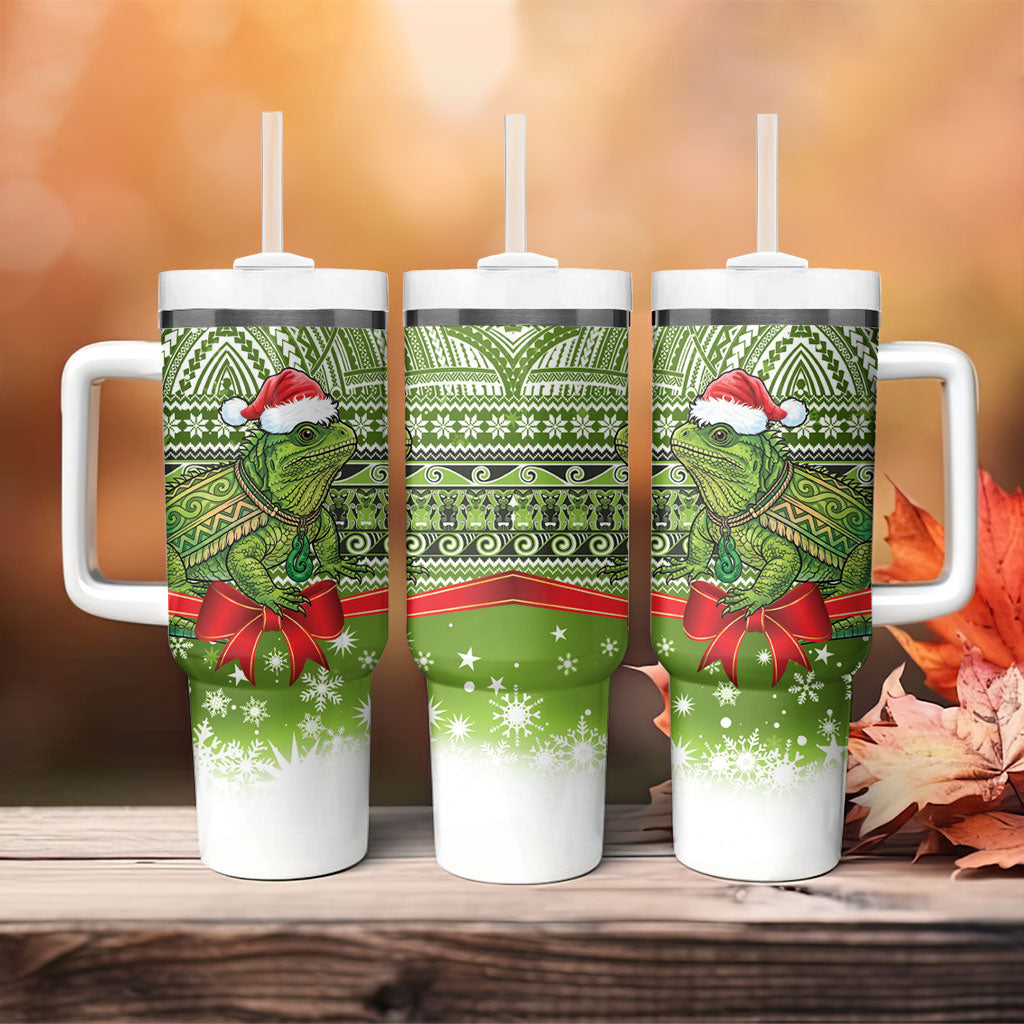 New Zealand Tuatara Christmas Tumbler With Handle Maori Inspired Knitted Patterns
