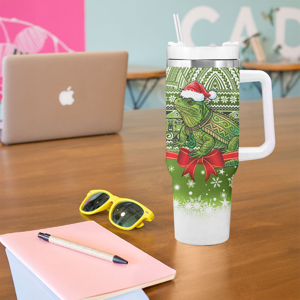 New Zealand Tuatara Christmas Tumbler With Handle Maori Inspired Knitted Patterns