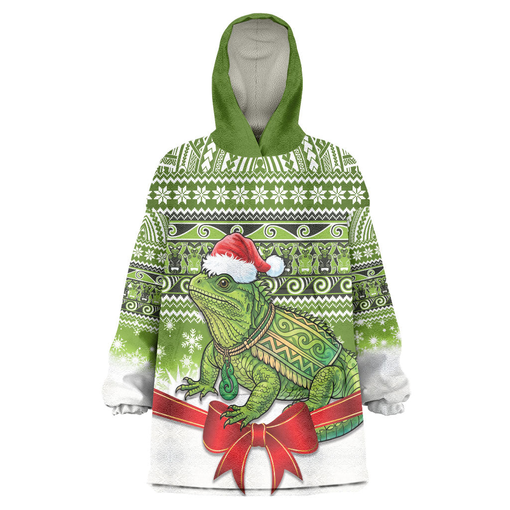 New Zealand Tuatara Christmas Wearable Blanket Hoodie Maori Inspired Knitted Patterns