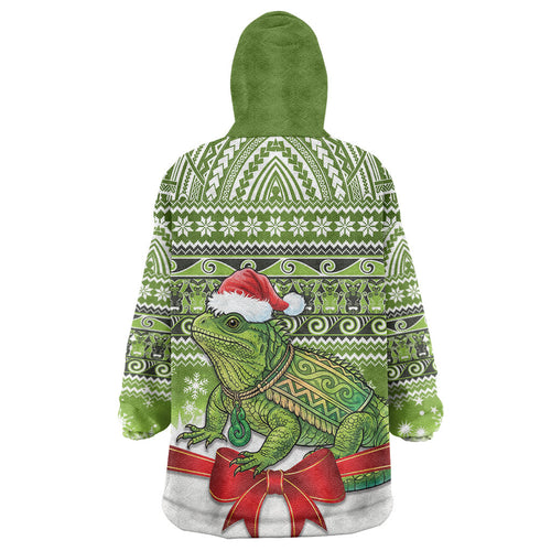 New Zealand Tuatara Christmas Wearable Blanket Hoodie Maori Inspired Knitted Patterns