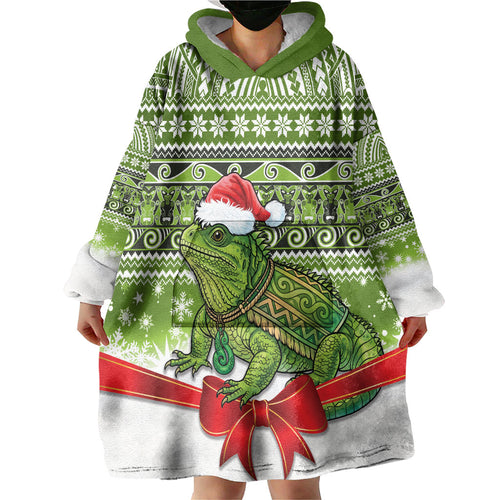 New Zealand Tuatara Christmas Wearable Blanket Hoodie Maori Inspired Knitted Patterns