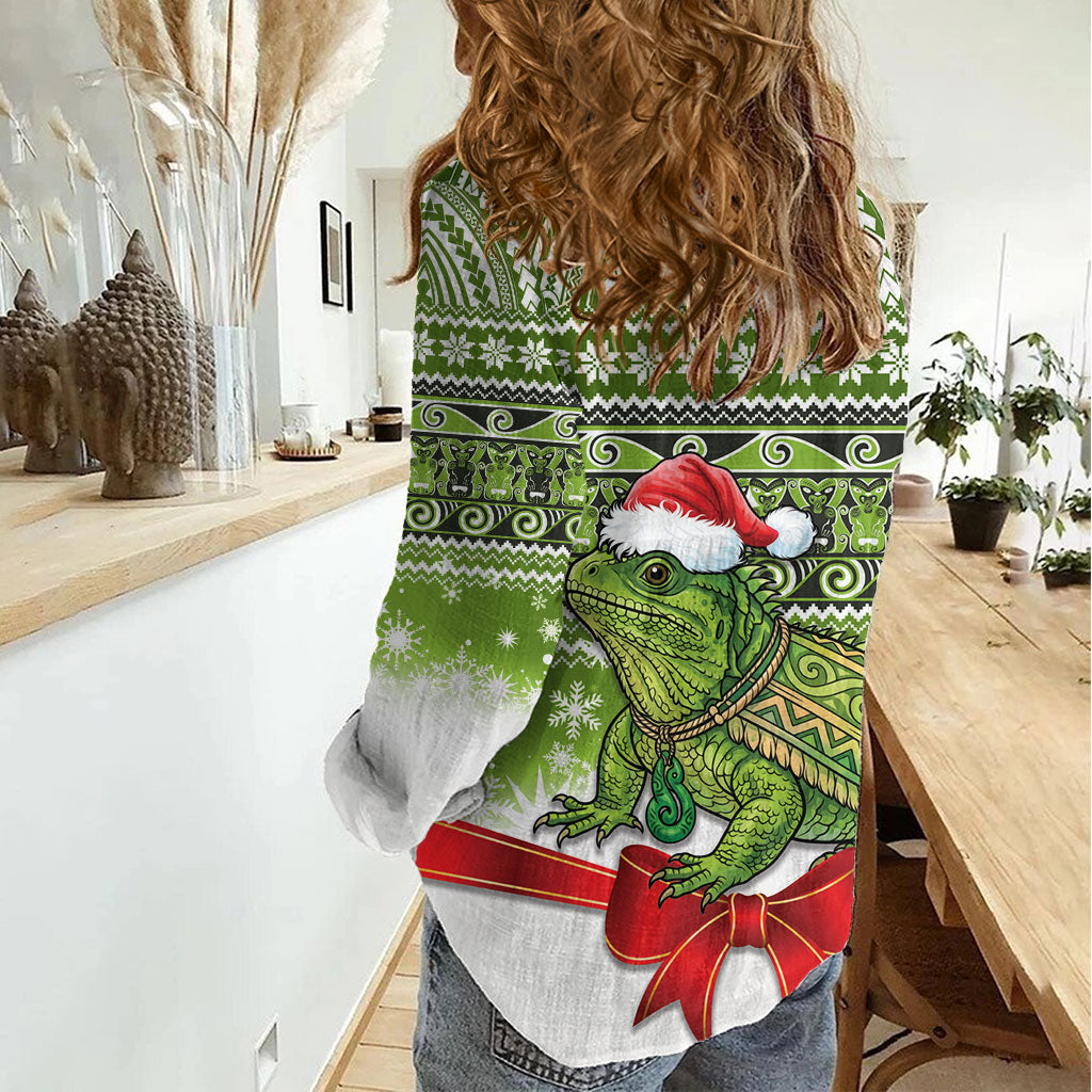 New Zealand Tuatara Christmas Women Casual Shirt Maori Inspired Knitted Patterns