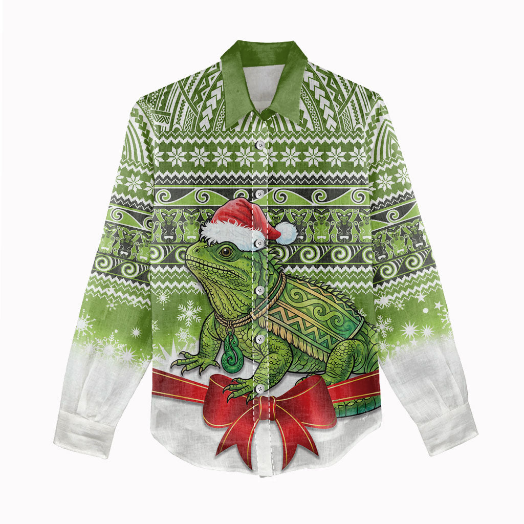 New Zealand Tuatara Christmas Women Casual Shirt Maori Inspired Knitted Patterns