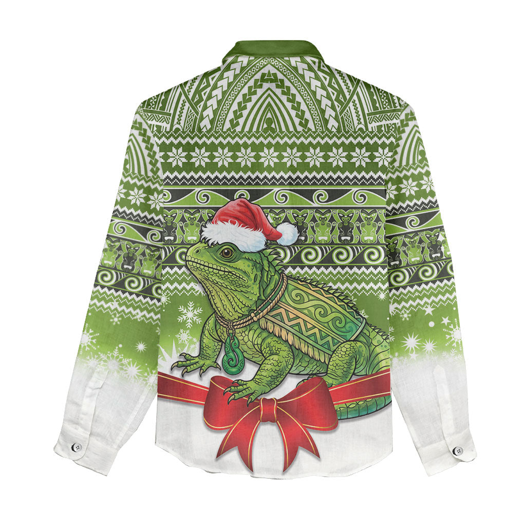 New Zealand Tuatara Christmas Women Casual Shirt Maori Inspired Knitted Patterns