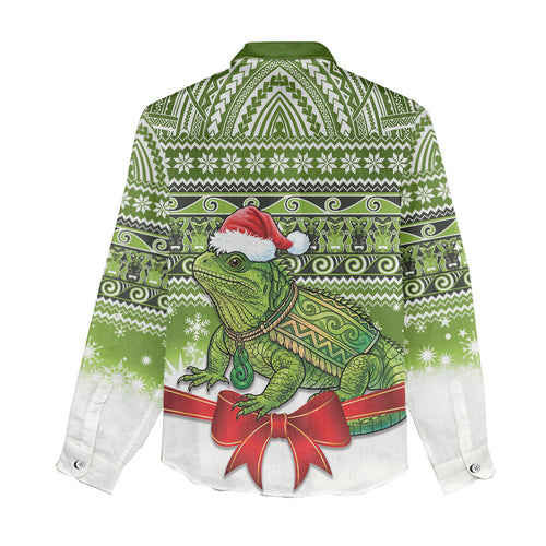 New Zealand Tuatara Christmas Women Casual Shirt Maori Inspired Knitted Patterns