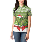 New Zealand Tuatara Christmas Women Polo Shirt Maori Inspired Knitted Patterns