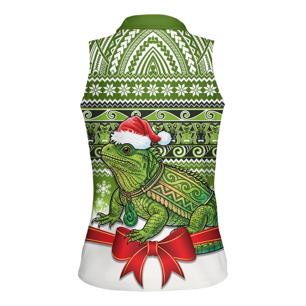 New Zealand Tuatara Christmas Women Sleeveless Polo Shirt Maori Inspired Knitted Patterns