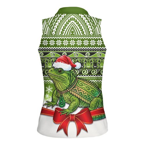 New Zealand Tuatara Christmas Women Sleeveless Polo Shirt Maori Inspired Knitted Patterns
