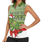 New Zealand Tuatara Christmas Women Sleeveless Polo Shirt Maori Inspired Knitted Patterns