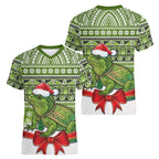 New Zealand Tuatara Christmas Women V-Neck T-Shirt Maori Inspired Knitted Patterns